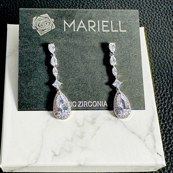 CZ Chandelier Drop Pierced Earrings Large CZ Studs 3” long by Mariell - Picture 4 of 5